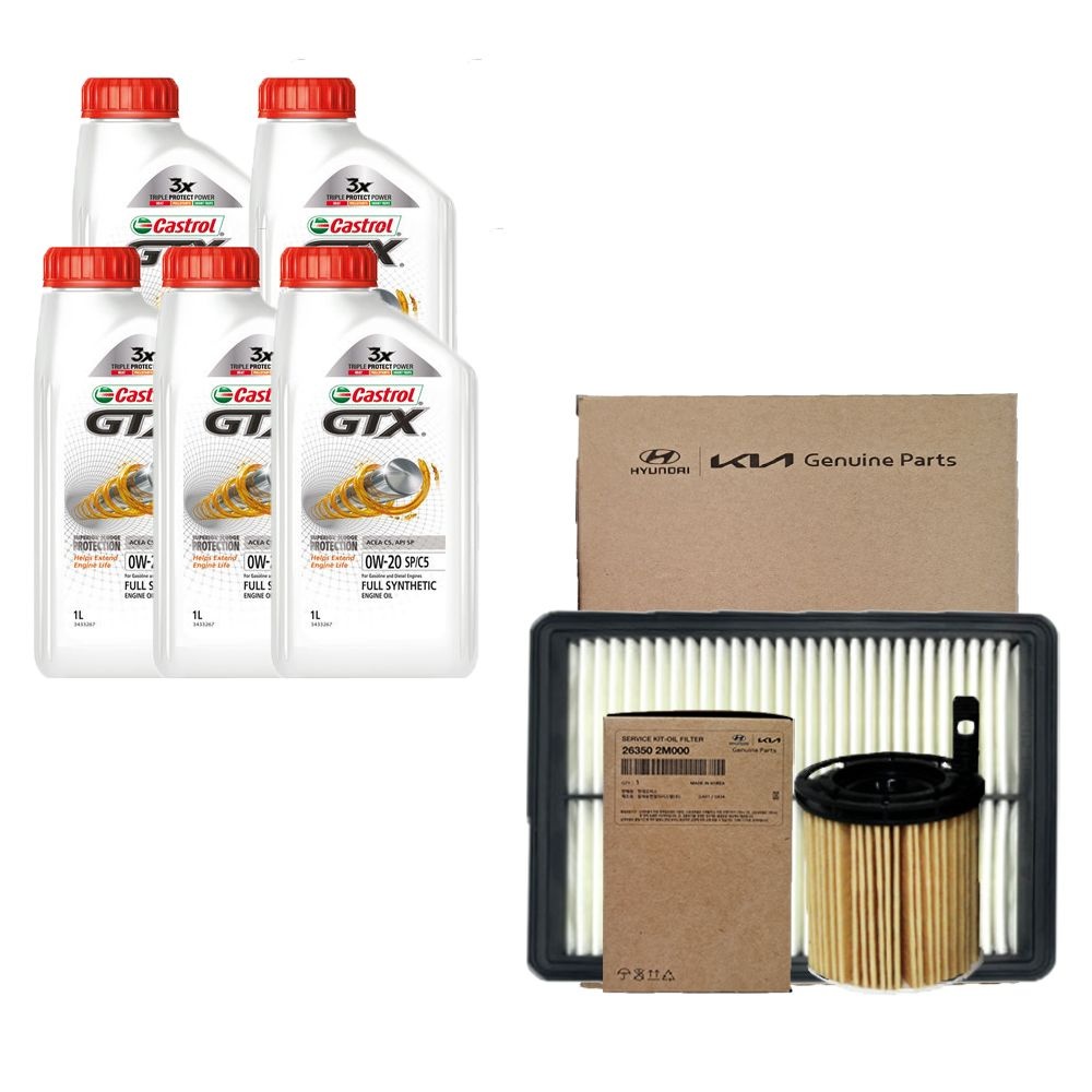 캐스트롤 K5 DL3 1.6 가솔린 터보 캐스트롤 GTX SP C5 0W20(5L) 엔진오일+순정 필터세트 2M-L1000