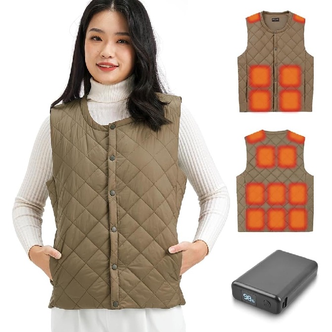 [해외] 일본 발열 조끼 온열 패딩조끼 PSE승인 고성능 배터리 포함 3단계온도조정 경량 세탁