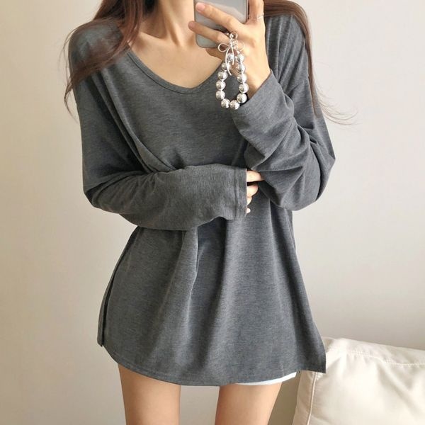 DRESSNALDA 드레스날다 [패션플러스][드레스날다]빈터투어 베이직 레이어드 옆트임 기모 롱 티셔츠