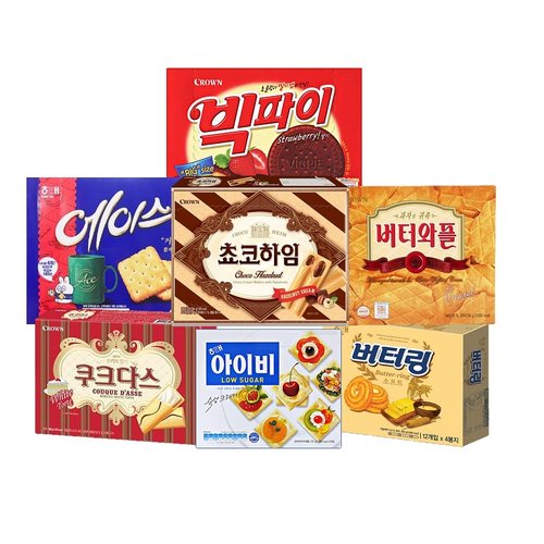 사무실에서 먹기좋은 대용량 과자 7종 / 빅파이 에이스 쵸코하임 버터와플 쿠크다스화이트 아이비 버터링