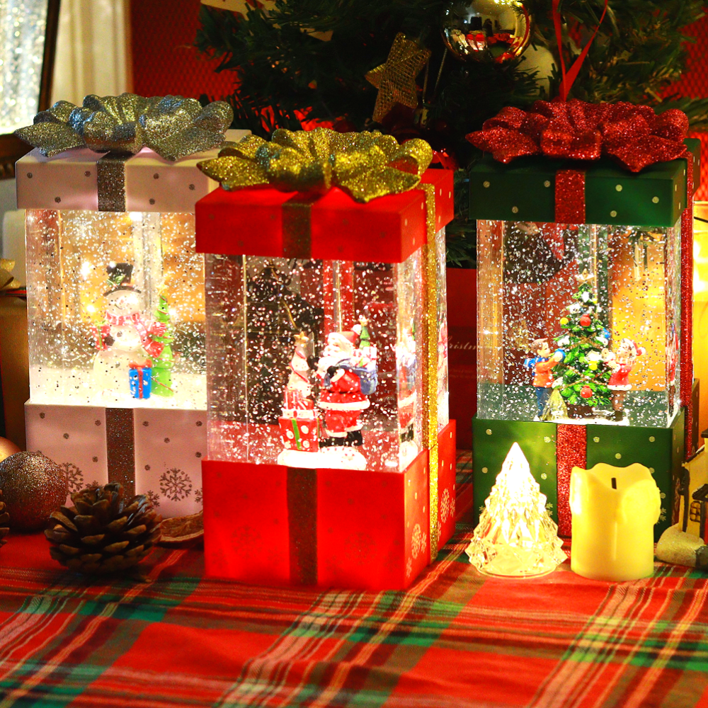 라스트찬스]크리스마스 선물상자 오르골 워터볼 스노우볼 산타 트리 눈사람 LED 캐롤 무드등, image size:1000x1000