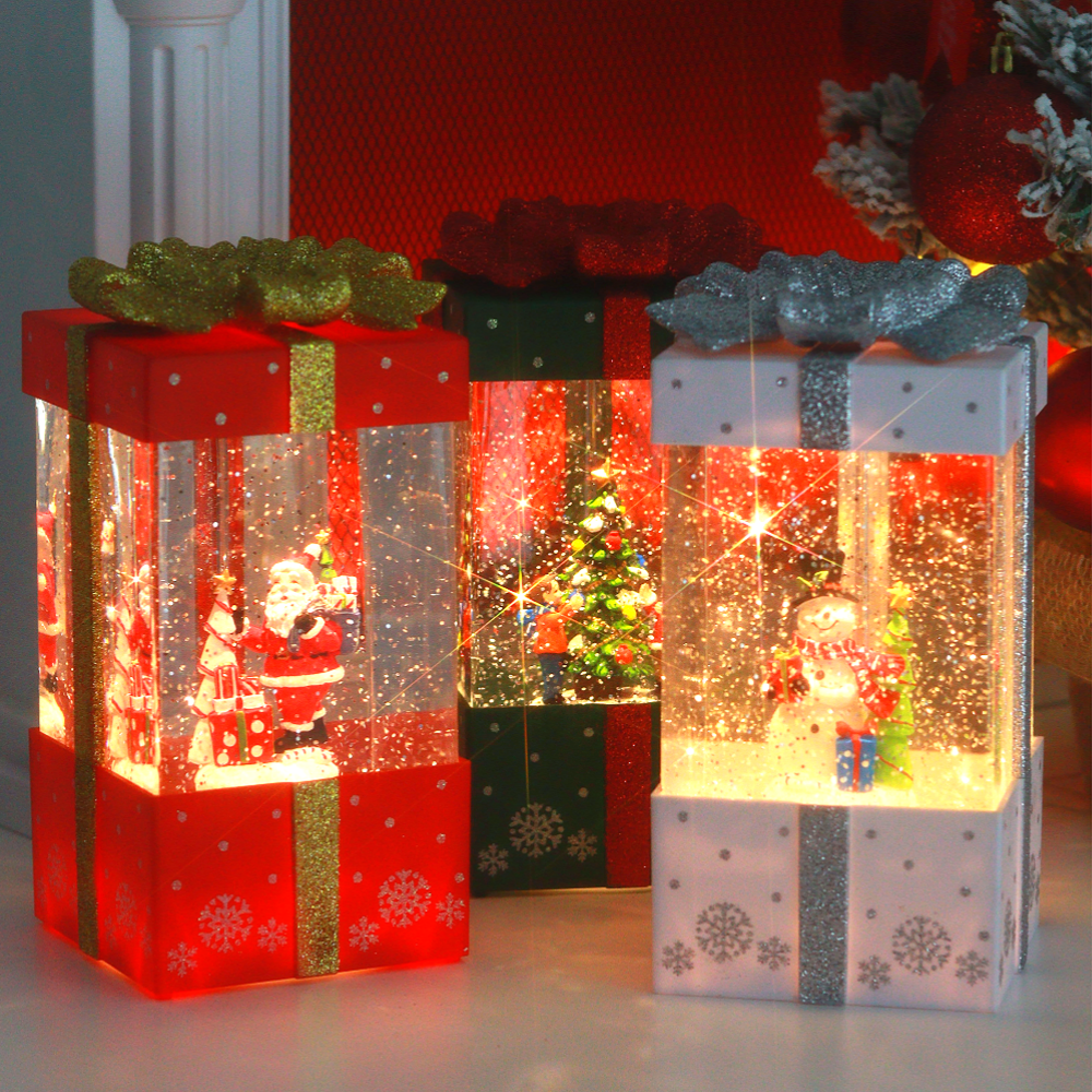 라스트찬스]크리스마스 선물상자 오르골 워터볼 스노우볼 산타 트리 눈사람 LED 캐롤 무드등, image size:1000x1000
