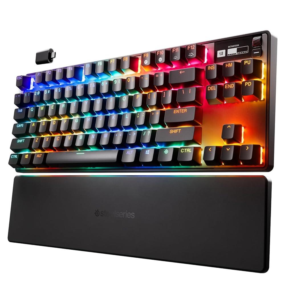 스틸시리즈 [해외] SteelSeries 에이펙스 프로 TKL 무선 기계식 게이밍 키보드 OLED 스크린 PBT 키캡 블루투스 5.0 2.4GHz USB C타입 2023 에디션
