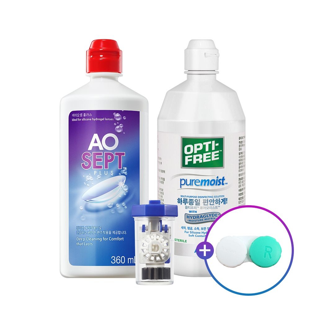 [알콘] 옵티프리 렌즈세척액 에이오셉 플러스 360ml+퓨어모이스트 300ml_렌즈케이스