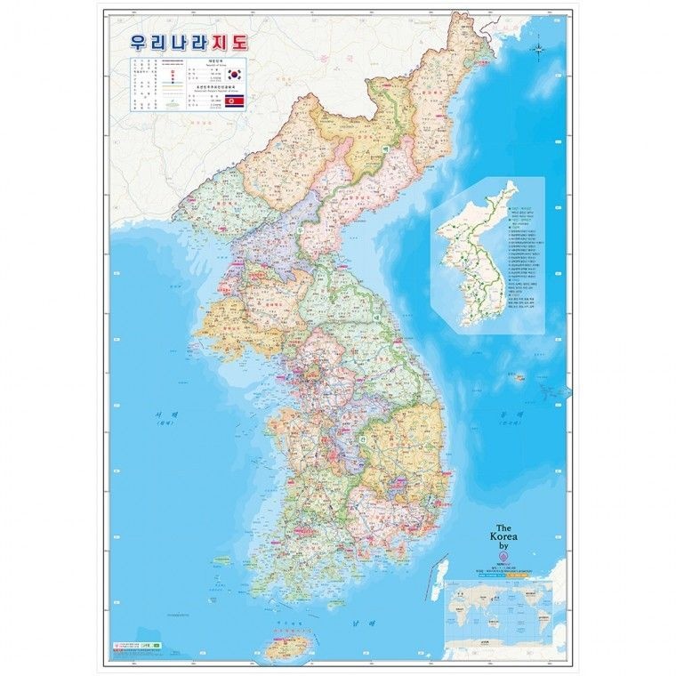 우리나라 지도 코팅 대한민국 국내 전국 도로 한국 북한 한반도 전도