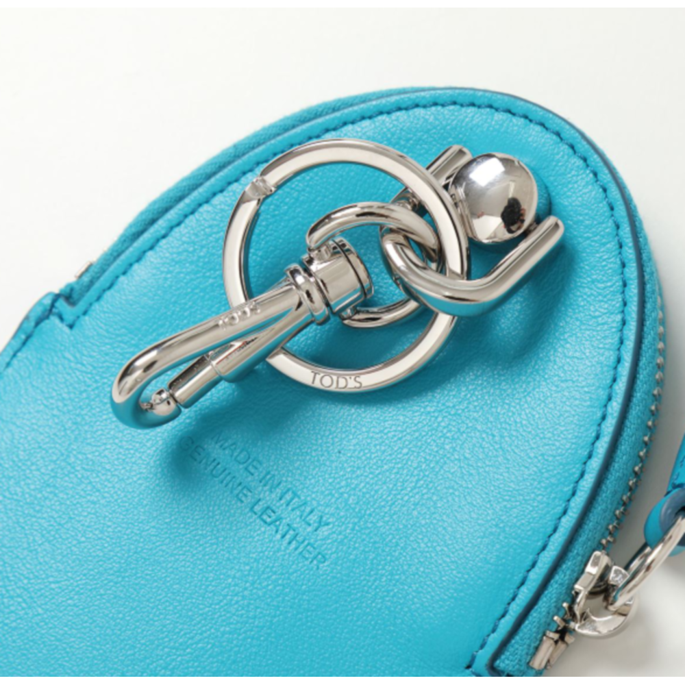 토즈 엠보싱 로고 OVAL 지퍼 코인 퍼스 키링 Turquoise XAWBOWE1300ROR
