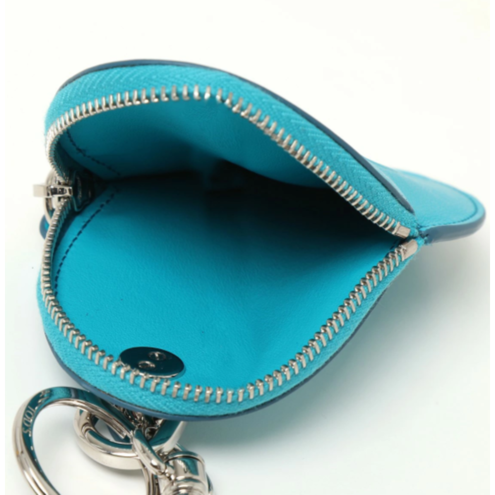 토즈 엠보싱 로고 OVAL 지퍼 코인 퍼스 키링 Turquoise XAWBOWE1300ROR
