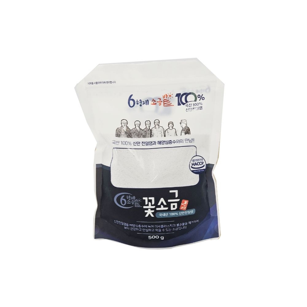 (주)설운 6형제소금밭 국내산 100% 신안 천일염 해양심층수 미플제거 미네랄 함유 꽃소금 500g