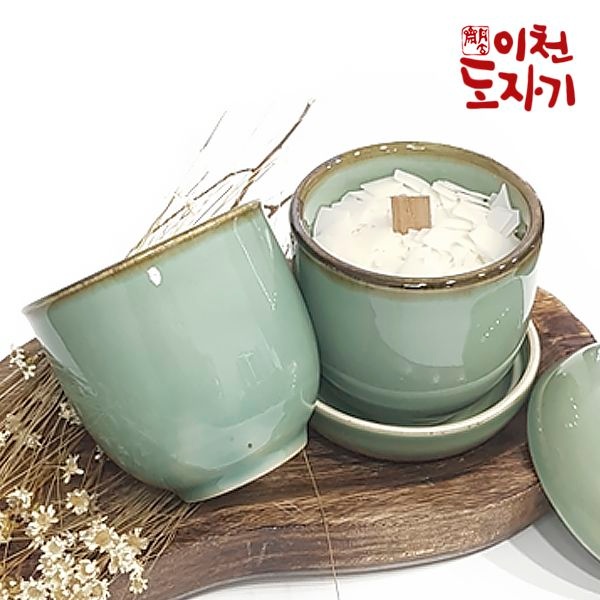 강군샵 이천 도자기 세라믹 청자 240ml(뚜껑포함) 캔들용기 도자기공병 아로마 디퓨저향초 양초만들기 가정용 인테리어소