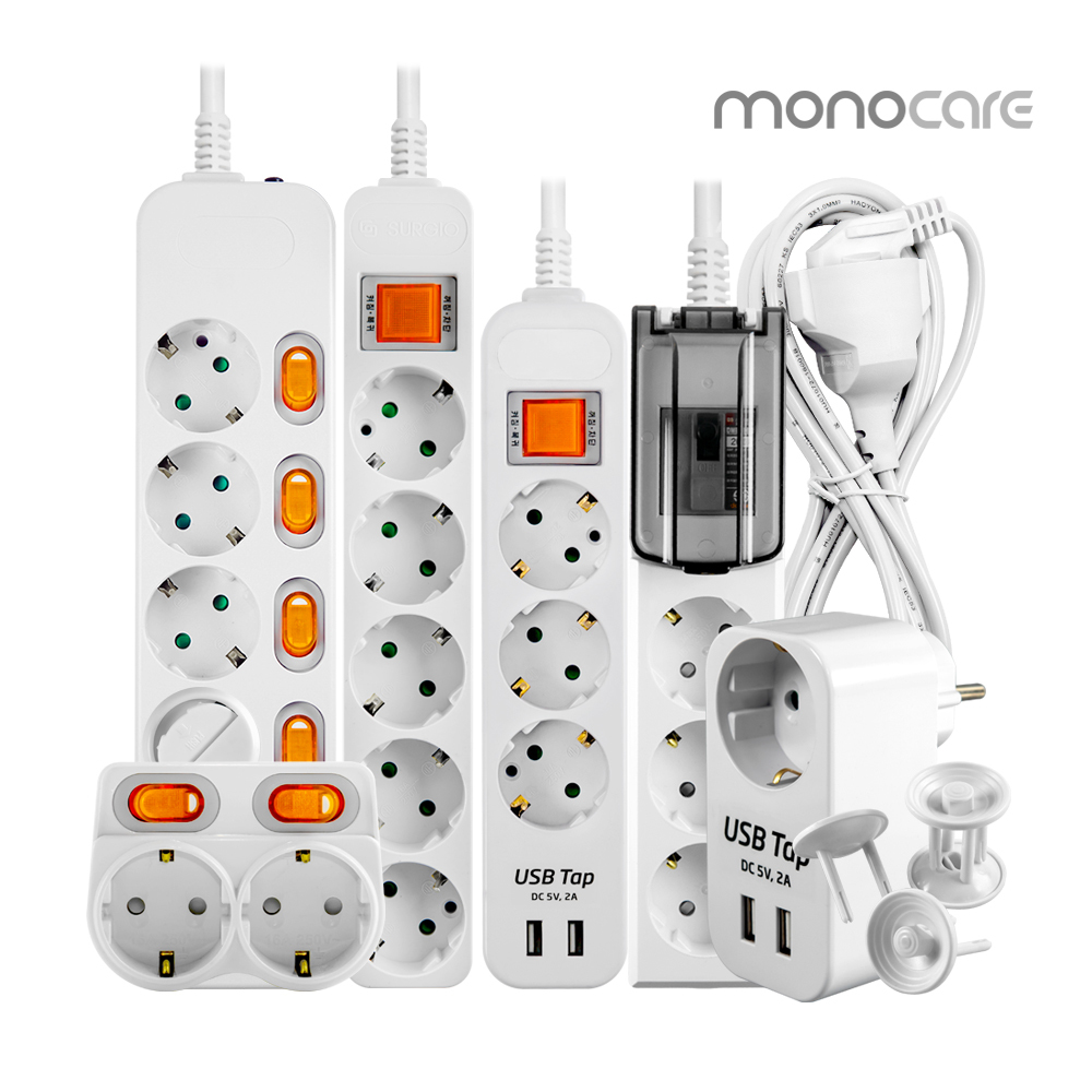 모노케어 안전 멀티탭 2구 3구 4구 5구 6구 접지 개별 USB 고용량 전기세절약