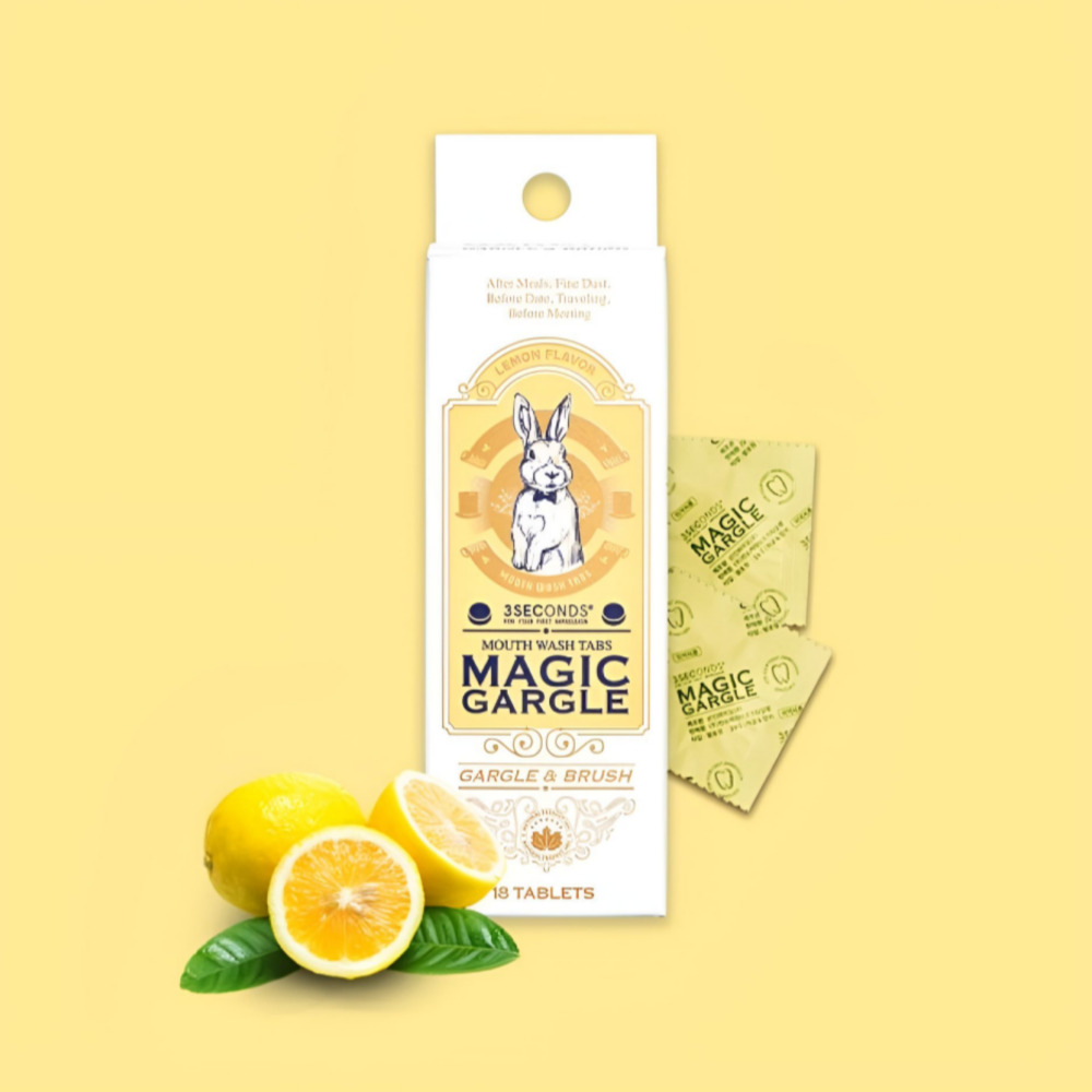 [선진바이오][오늘출발] 쓰리세컨즈 매직가글 고체 치약 휴대용 구강청결제 레몬 18정