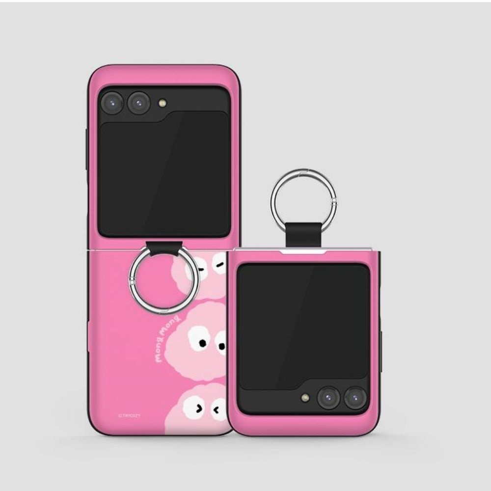 [트라이코지]갤럭시 Z플립 3 4 5 6 핑크 몽몽 쓰리몽 고리형 카드 도어 범퍼 케이스 TRY