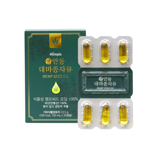 농업회사법인(주)헴프앤알바이오 [농업회사법인(주)헴프앤알바이오]생 안동 대마종자유, 국산 햄프씨드 오일 캡슐형 750mg x 30캡슐