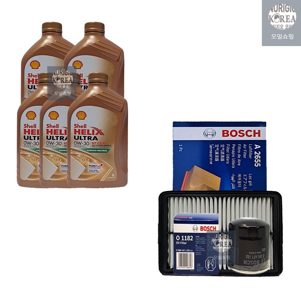 [오늘출발] 쉘 셀토스 1.6 가솔린 터보 쉘 힐릭스 울트라 C2/C3 0W30(5L) 엔진오일+필터세트 1182-2655