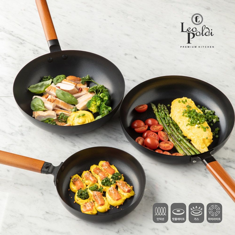[레오폴디] 모던 앤티크 IH인덕션 후라이팬 20cm + 28cm + 궁중팬 28cm