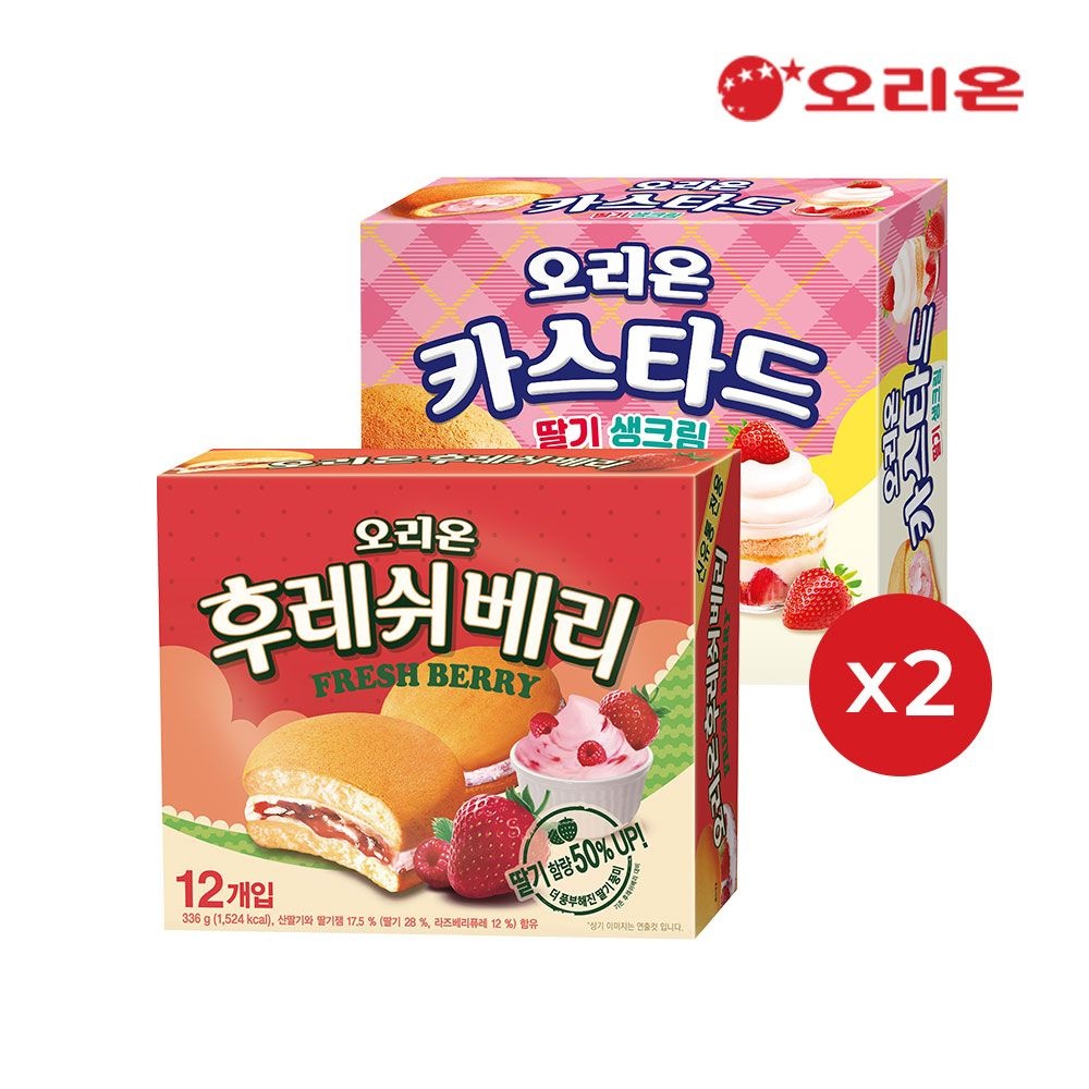 오리온 오리온 카스타드 딸기생크림12p 2개 + 후레쉬베리 딸기12p 2개