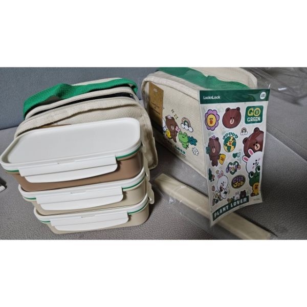 [락앤락] 데일리 라인프렌즈 코튼도시락 직사각 3단