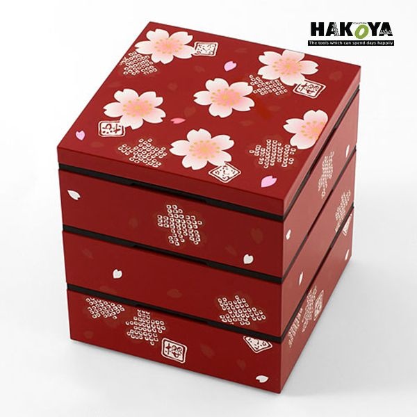 일본 하코야/사쿠라 3단 사각찬합/일본전통마사에기법