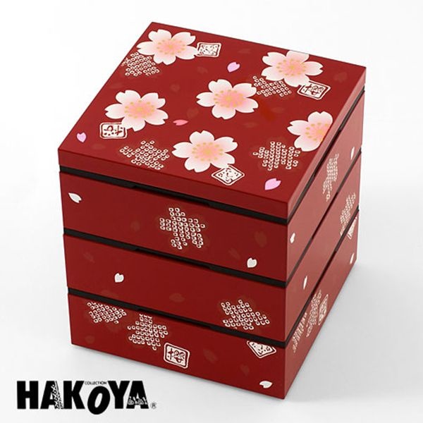 일본[HAKOYA]사쿠라 3단 사각찬합/일본전통마사에기법