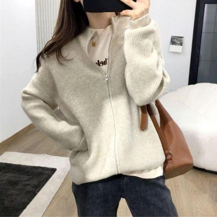 캐주얼 집업 니트 깔끔한 편한 오피스룩 간절기 (3ePMR)