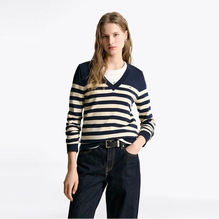 [라스트60%][공식] 코튼 저지 스티치 브이넥 스웨터 T22F0KTO002WT20FA (정상가:189,000원)