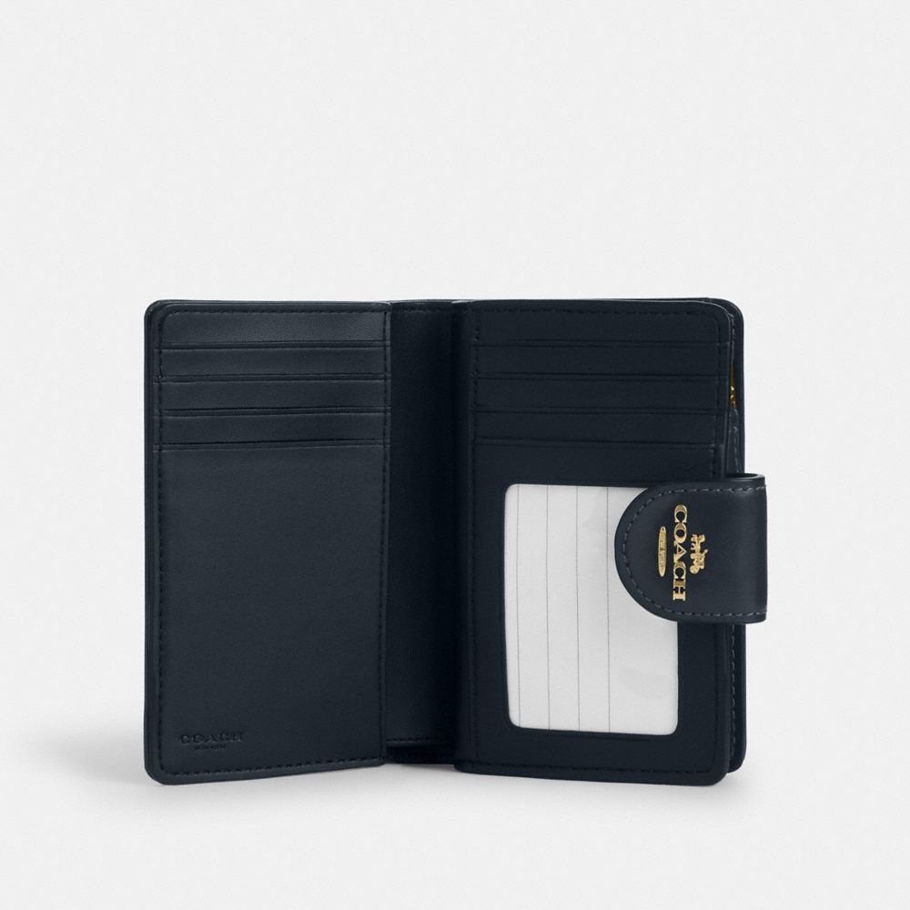 코치 체리 프린트가 있는 미디엄 코너 지퍼 지갑 CZ762 골드/네이비/미드나잇 네이비