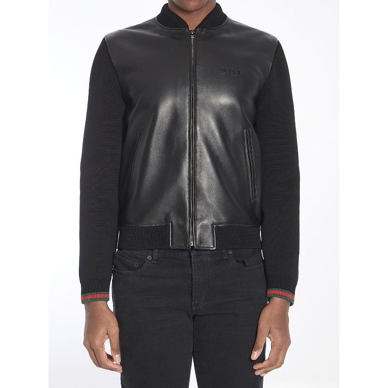 구찌 지퍼 업 클로저 리브드 커프스 램스킨 재킷 793181XNA29 1060