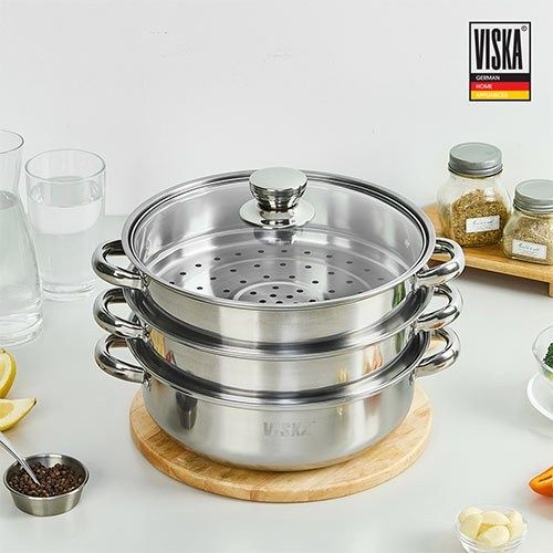 골드-큐 비스카 마이키친 스테인레스 스틸3단 찜전골냄비 28cm VK-MG300S