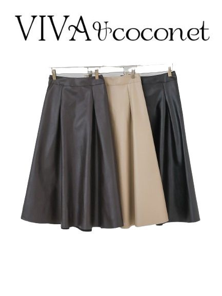 [패션플러스][비바앤코코넛]레더 플레어 스커트 PNE2SK01NK5