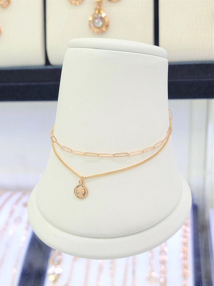 패션플러스][파이치치]14k 금 엘리자 코인 두줄 체인 발찌 12GCHUNKUMAN-8-F-23cm