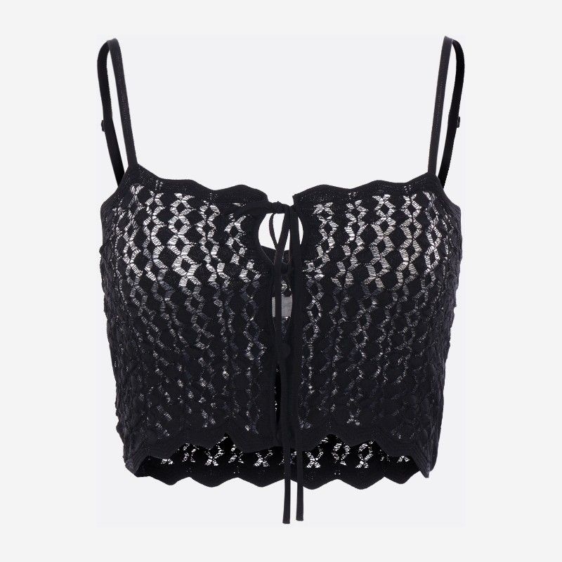 생로랑 블랙 포인텔 니트 프론트 보우 디테일 크롭 탑 817777 Y76VX1000