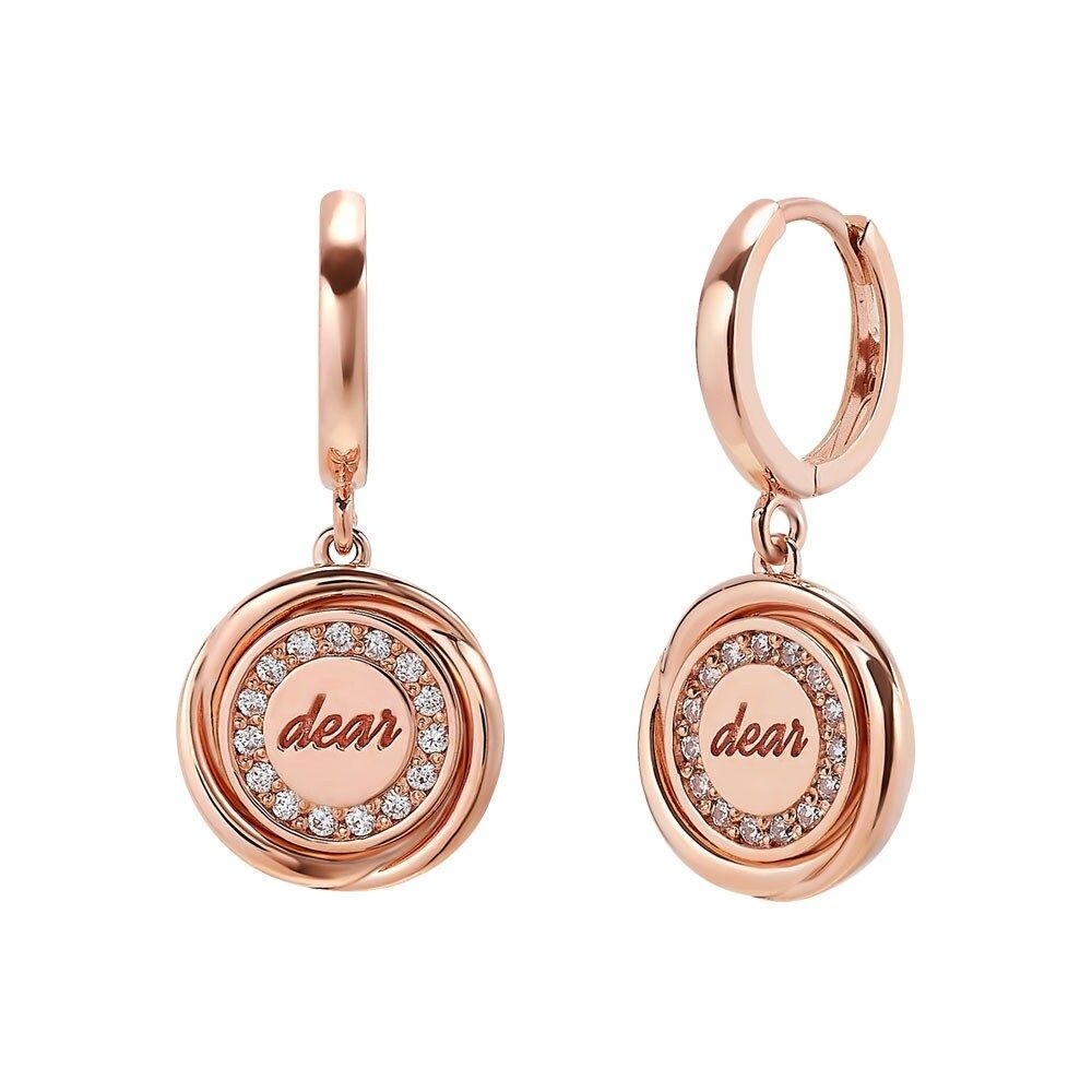 모아르 14K 금 귀걸이 원터치 드롭 더블 코인 큐빅