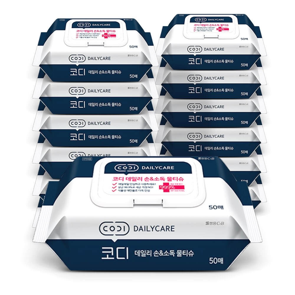 (주)쌍용C&B 쌍용씨앤비 코디 데일리 손 소독 물티슈 캡형 50매 12팩