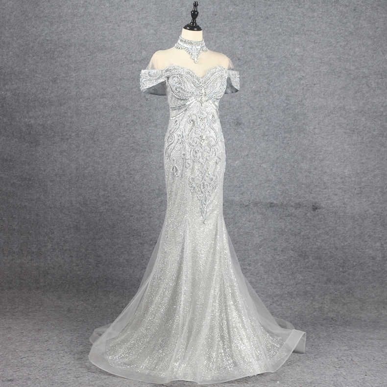 [해외] 머메이드 촬영 웨딩 피로연  본식 빅사이즈 수자 비즈 자수 드레스 이대