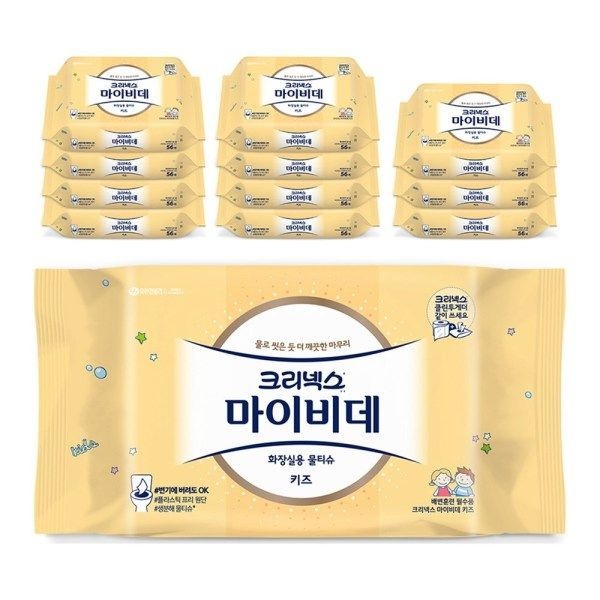 크리넥스 마이비데 키즈 화장실용 물티슈 56매 12개 489171