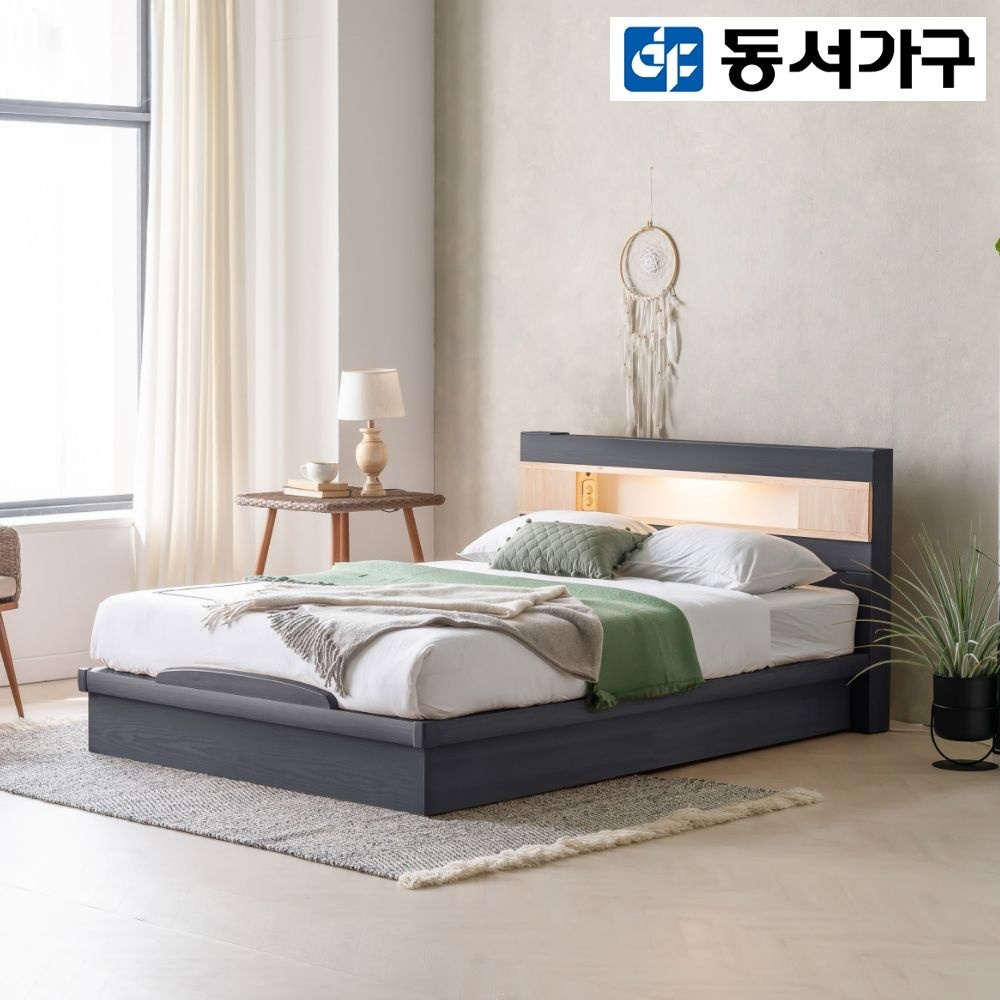 동서가구 세렌 편백선반 LED 평상형 퀸 침대 프레임 DF909490