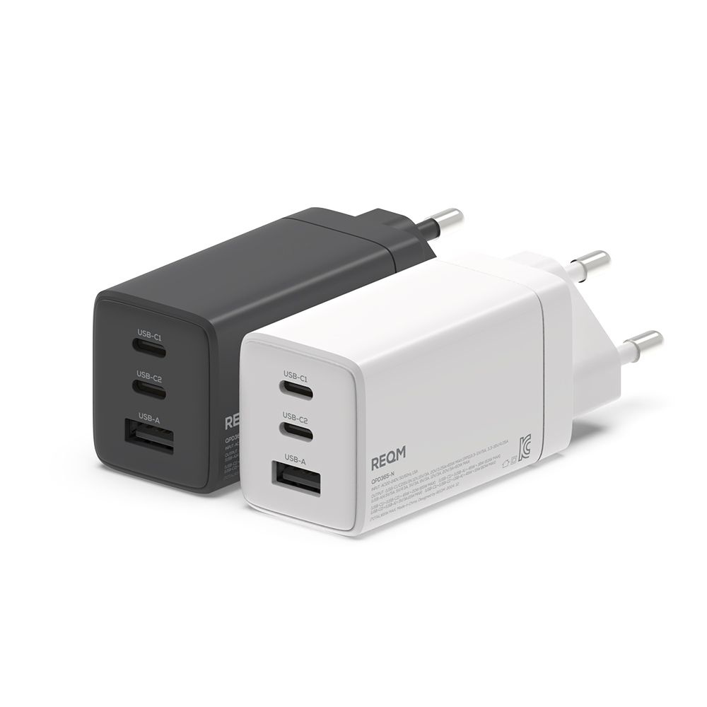 리큐엠 65W 3포트 멀티 고속 충전기 어댑터 미니 GaN 갤럭시S25 QPD365-N