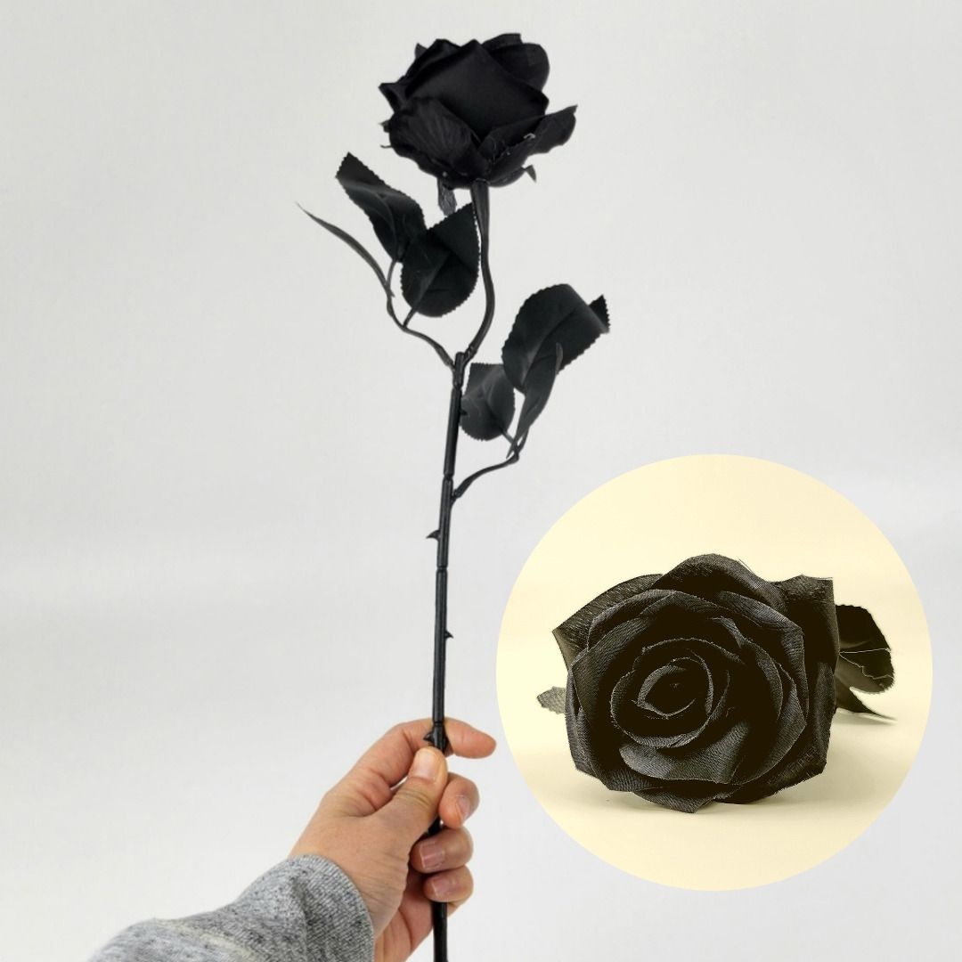 자체제작 흑장미 검정 검은 검정색 장미 블랙 로즈 조화 한송이 인테리어 장식 꽃꽂이 촬영 할로윈 꽃다발 만들기