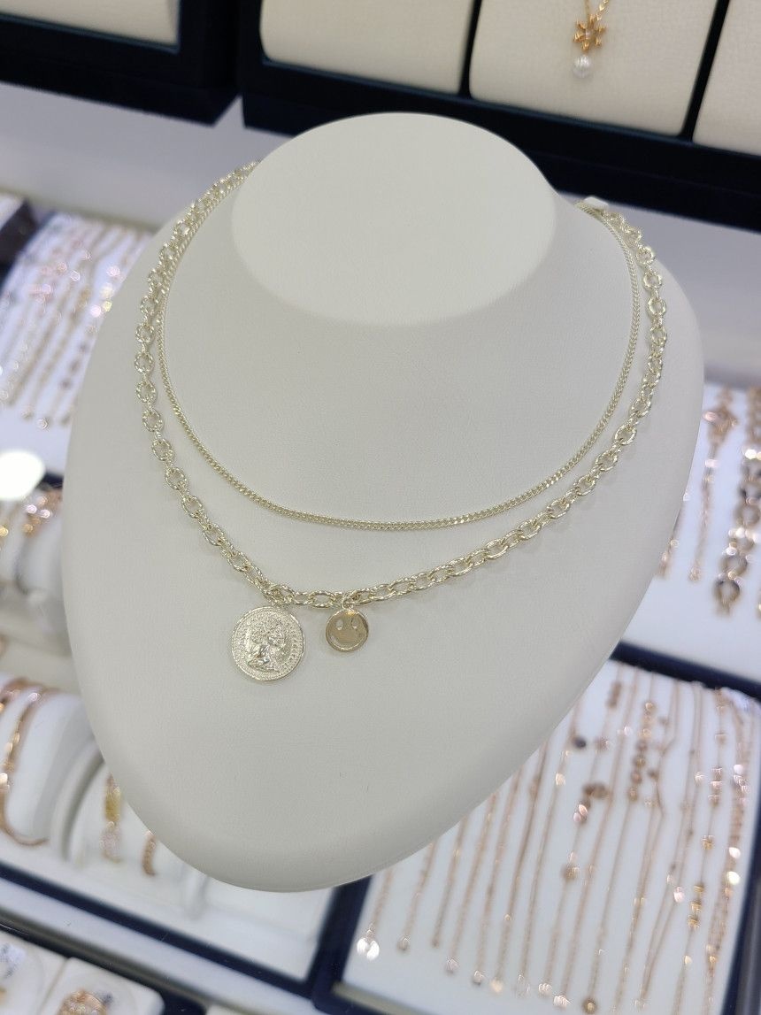 패션플러스][파이치치]순은/전체실버925 코인 펜던트 볼드 체인 두줄 목걸이 12SSNJH-