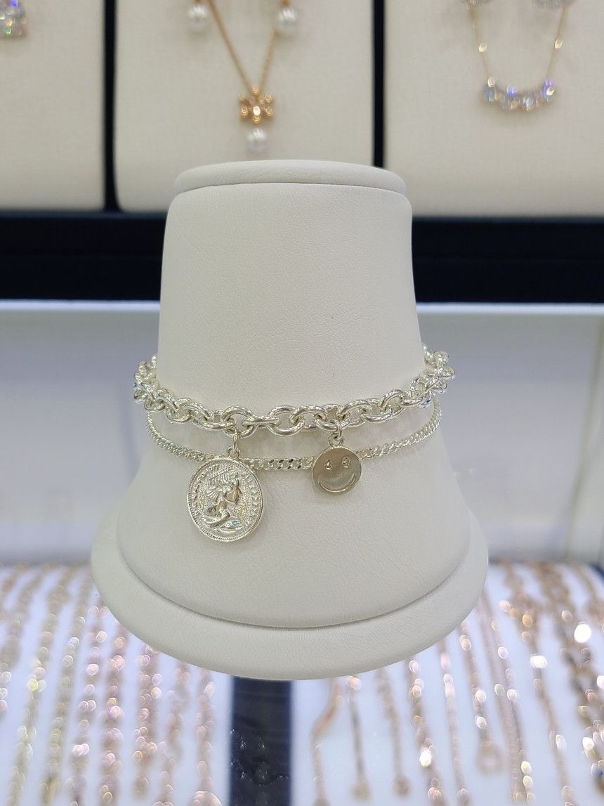 패션플러스][파이치치]순은/전체실버925 코인 딸랑이 볼드 체인 두줄 팔찌 12SSHSB-