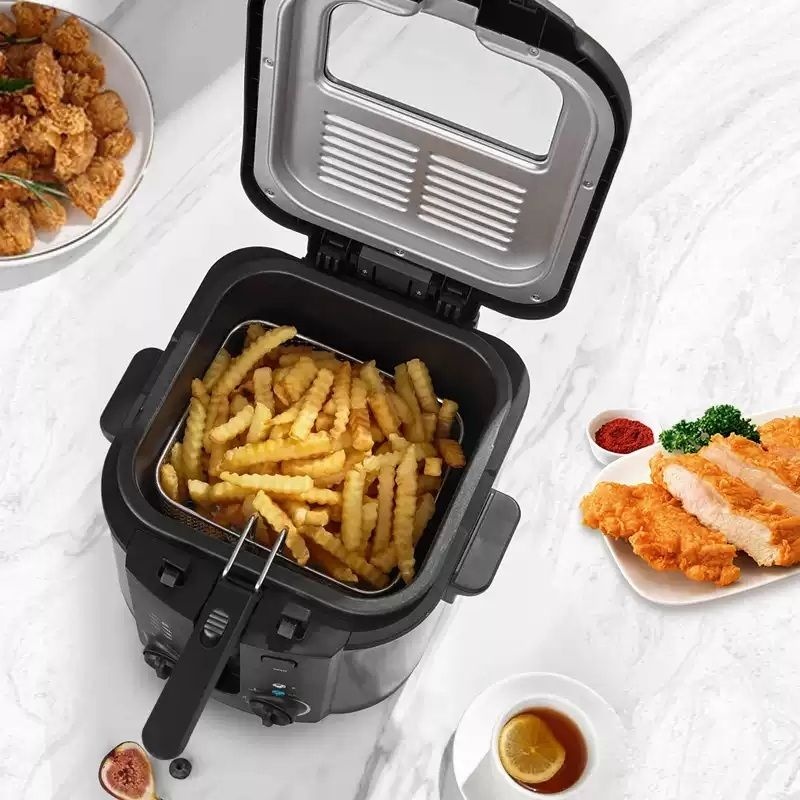 [해외] 가정용 전기튀김기 미니 소형 튀김기계 돈까스 감자 간식 냄비