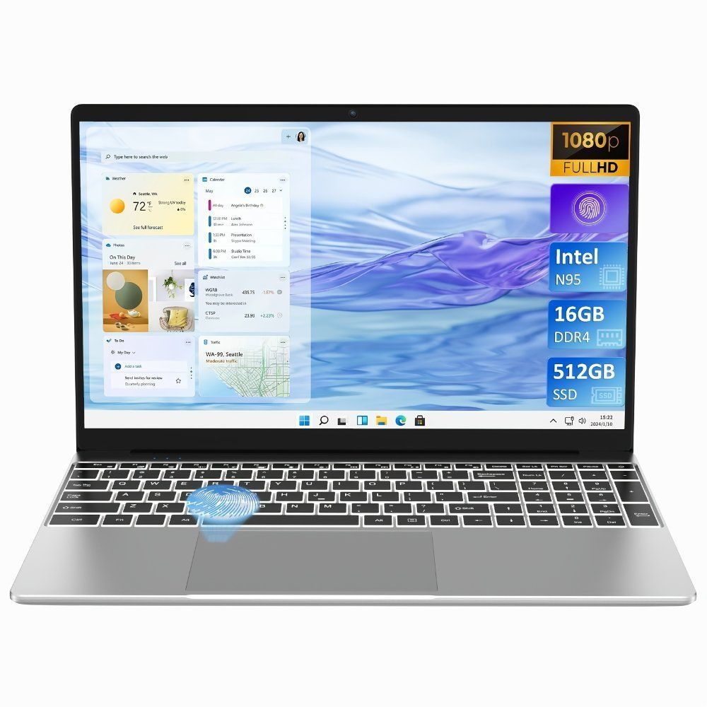 Auusda 39.62cm 노트북 16GB DDR4 512GB SSD 인텔 N95 최대 3.4GHz 백라이트 키보드 지문, image size:1000x1000