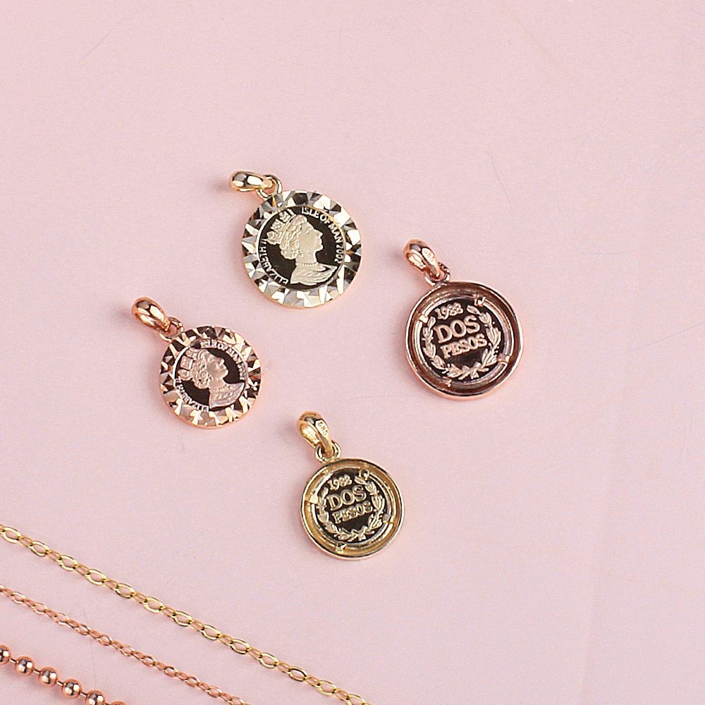 14K 엘리자베스 커팅 코인 펜던트 할로우 커팅 볼륨 클립 체인 줄 목걸이 여자 선물