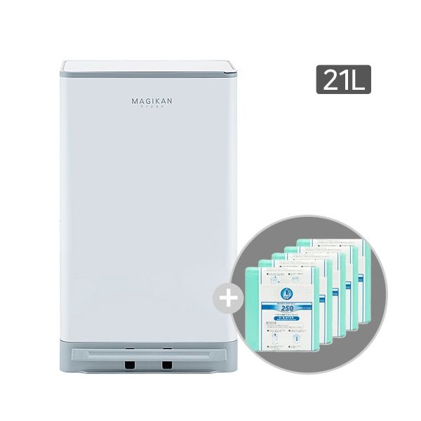 매직캔 휴지통 쓰레기통 히포 21L 화이트 (추가 리필 5롤) 기저귀  페달 4중냄새차단