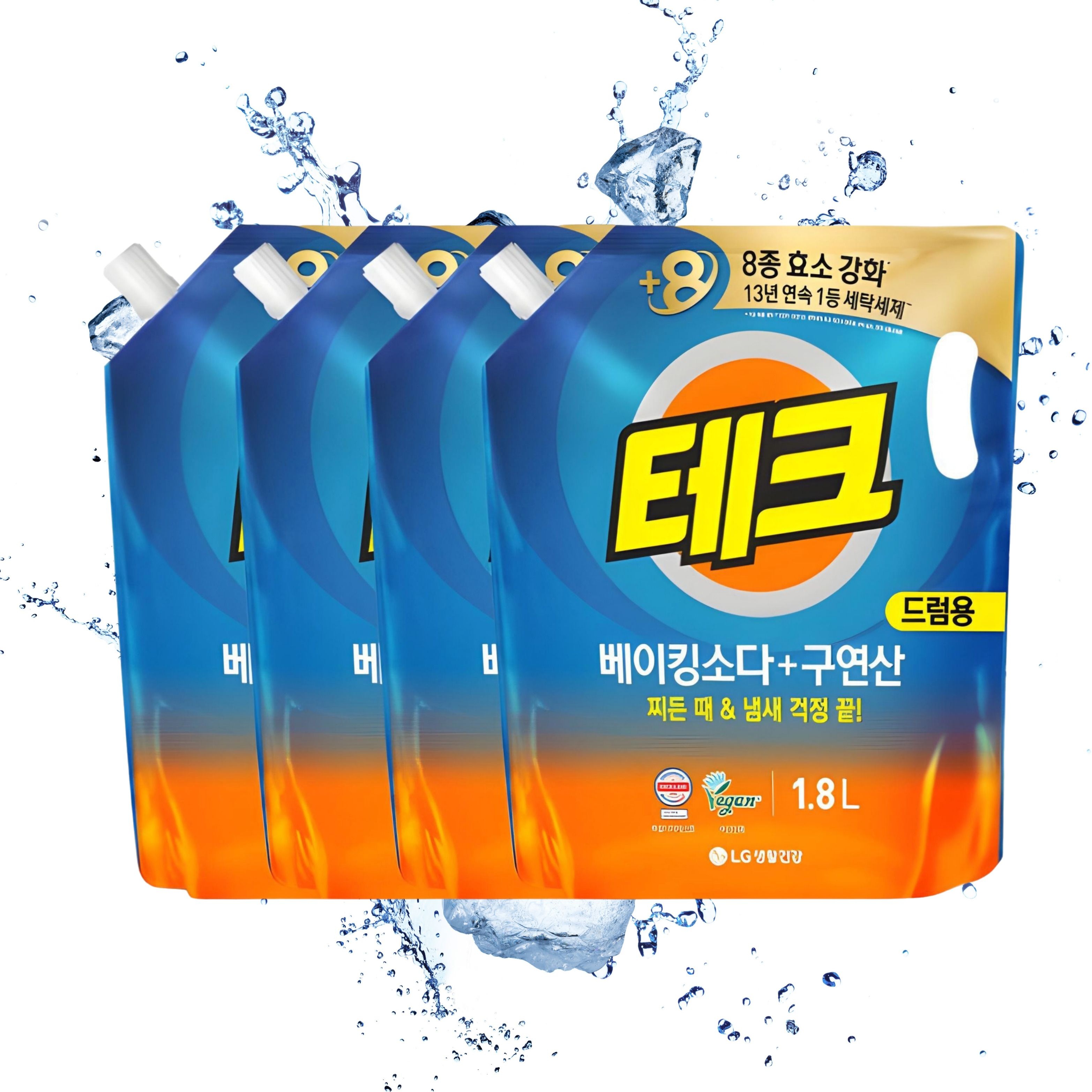 LG생활건강 테크 베이킹소다 구연산 액체세제 1.8L 리필 드럼 X 4개