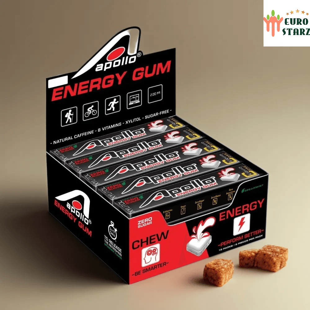 [해외] 아폴로 에너지껌 80mg 천연카페인 무설탕 자일리톨 15팩X5개(75개) 골프껌 스
