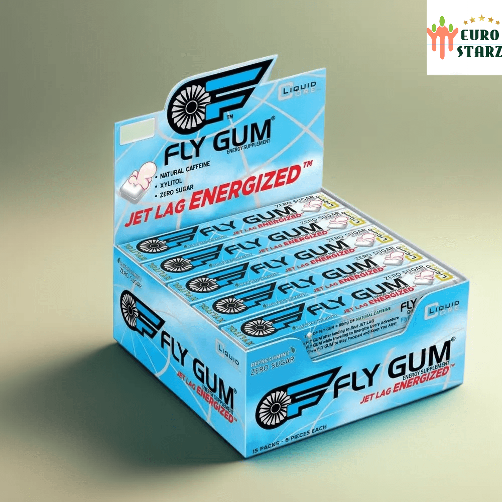 [해외] 플라잉껌 80mg의 천연카페인 에너지껌 무설탕 여행 비행 스포츠 15팩X5(75개