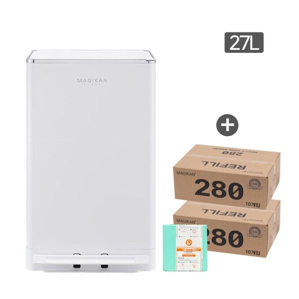 매직캔 휴지통 쓰레기통 크롬히포 271L 화이트 (추가 280R10B+280R10B)