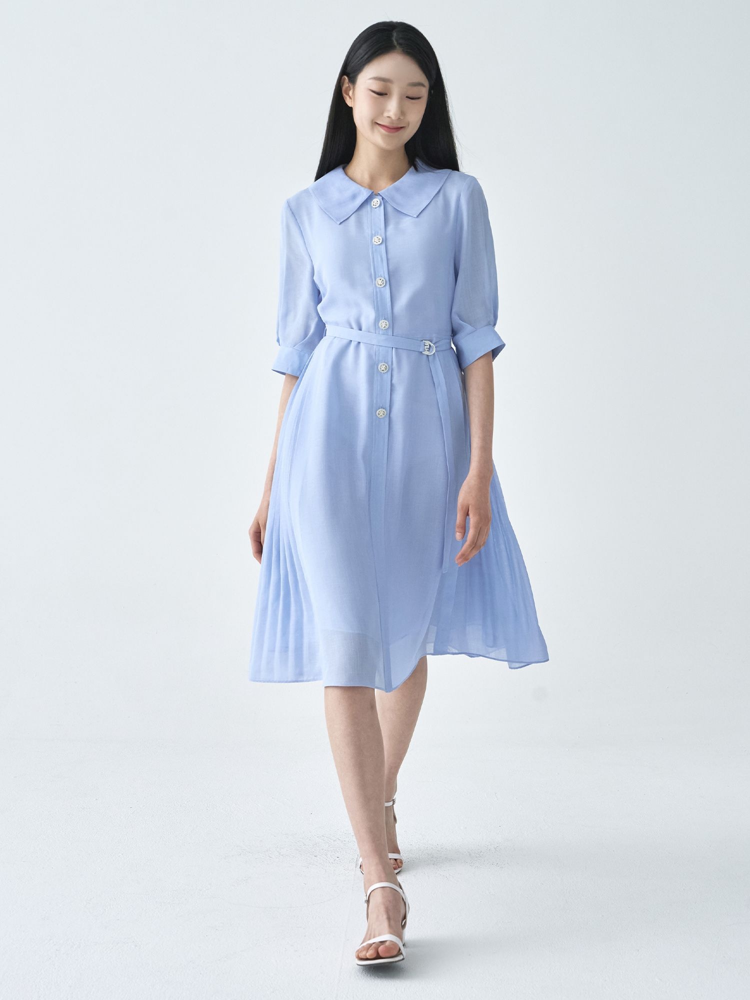 지센 피어로즈 사이드 플리츠 핏플레어 원피스 LFOPO592_SB