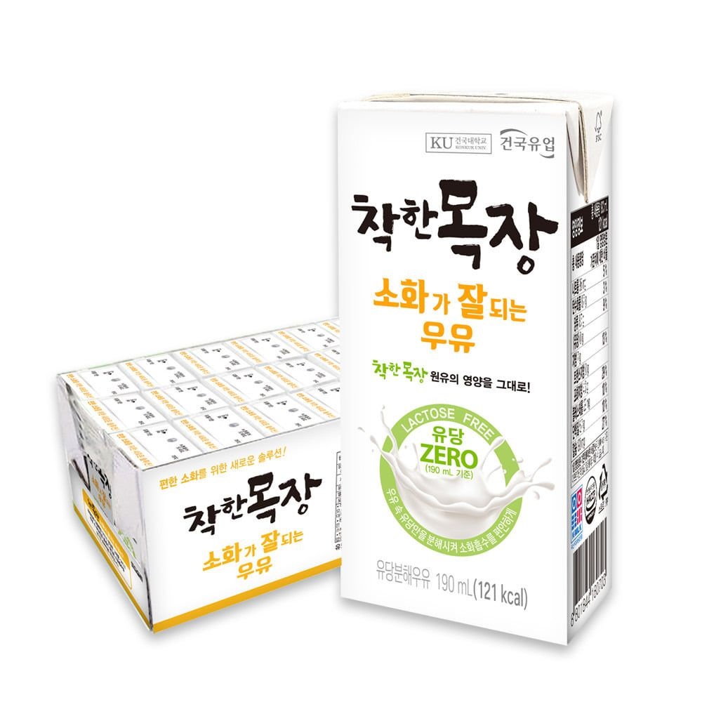 [온누리상품 상생페이백] 건국유업 착한목장 소화가 잘되는 우유 190ml 24팩
